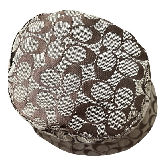 Coach Signature Monogram Jacquard Bucket Hat Khaki Brown Leather Trim SZ M/L - Picture 4 of 8